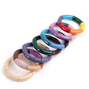 Chunky Tube Bracelet,Stack Bracelet,Bamboo Tube Jewelry,stretchy Bangle,stacking teenager Bracelet,Banmboo Jewelry Women Colorful Acrylic