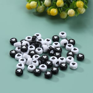 Black White Heart Beads,7 MM heart Bead,Acrylic Love Beads,White Beads,A-Z Beads,Large hole bead,bracelet spacer bead DIY kids Mix Random
