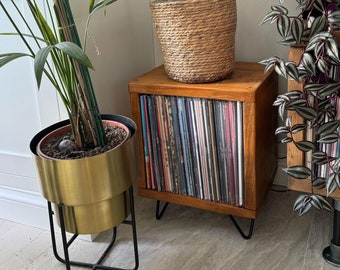 Rustic Vinyl Record Storage Cube: Handcrafted Austrian Pinewood Bedside Table