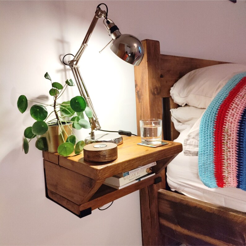 Rustic Floating Bedside Table Floating Console With Brackets Etsy UK