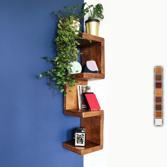 Handmade Rustic Corner Shelf: Reclaimed Wood Column Shelf