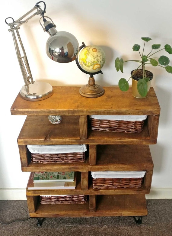 Chunky Storage Unit With Wicker Baskets Zig Zag Side Table Etsy UK