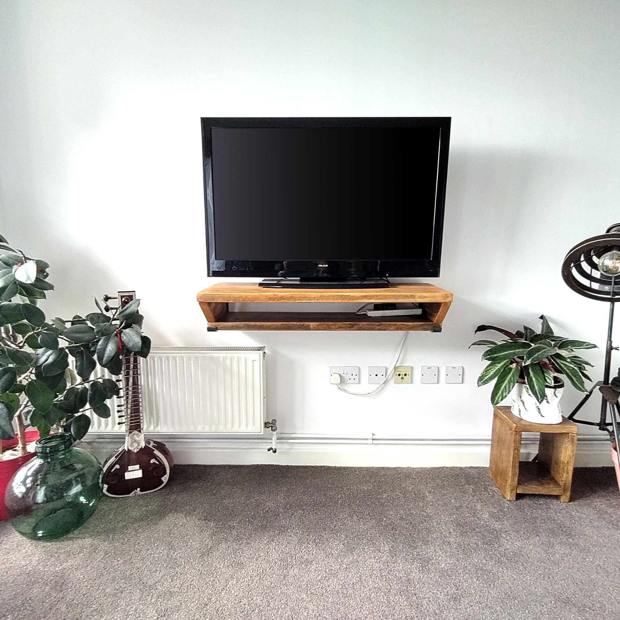 Floating TV Unit Rustic Wall Mounted Television Shelf Wooden TV Stand Etsy UK