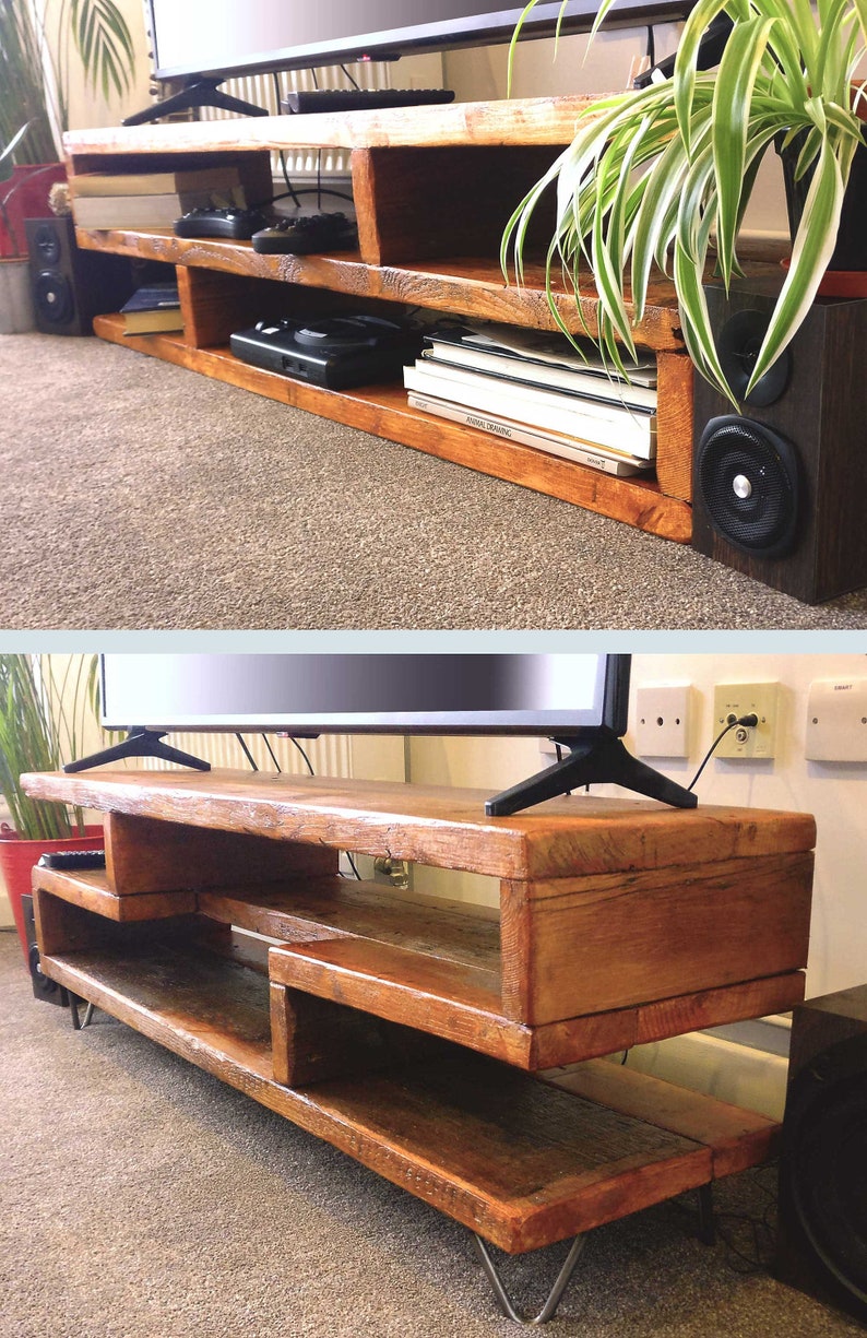 Chunky Rustic TV Stand Zig Zag TV Console Furniture Gift Etsy UK