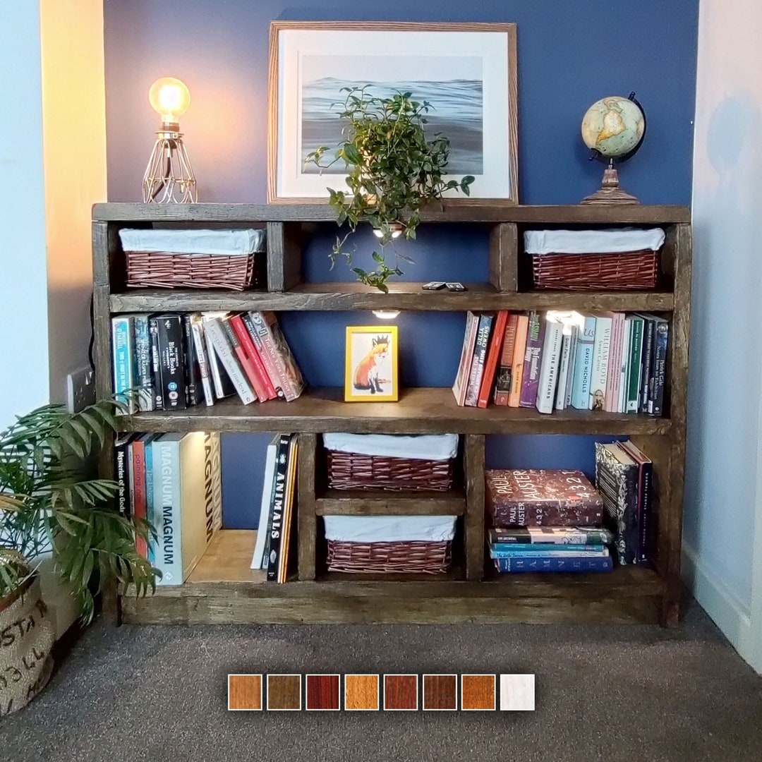 Rustic Bookcase Sideboard Wicker Baskets Remote Controlled Lights ...