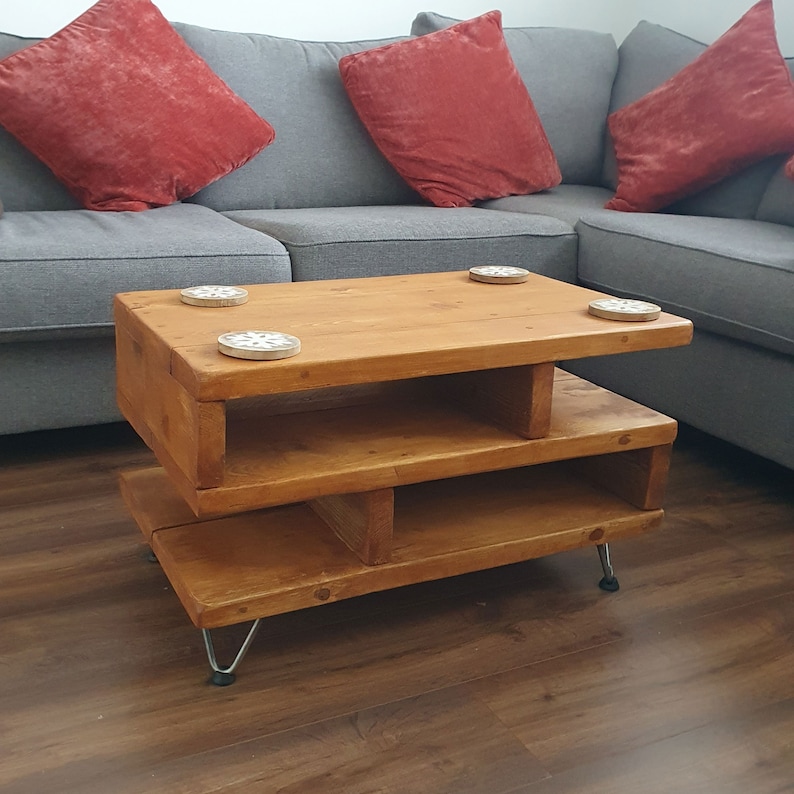 Customer image of the Medium sized Rustic Coffee Table shown in a Natural Oak satin wood stain
