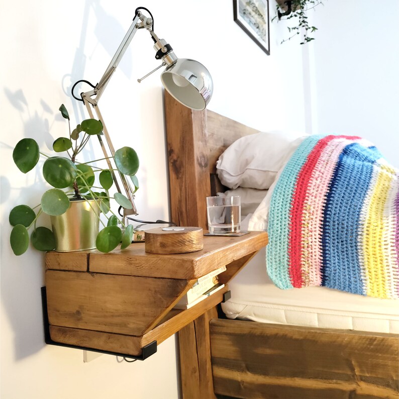 Rustic Floating Bedside Table Floating Console With Brackets Etsy UK