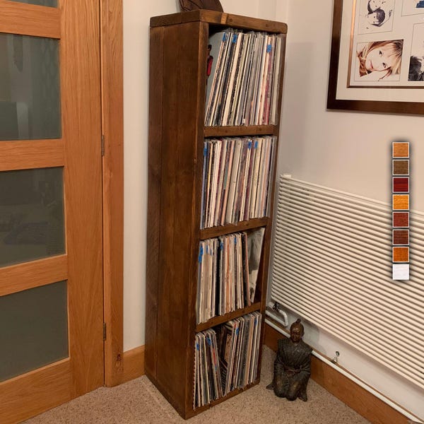 Vinyl Record Storage Unit: 4-Tier Rustic Pinewood Music Stand