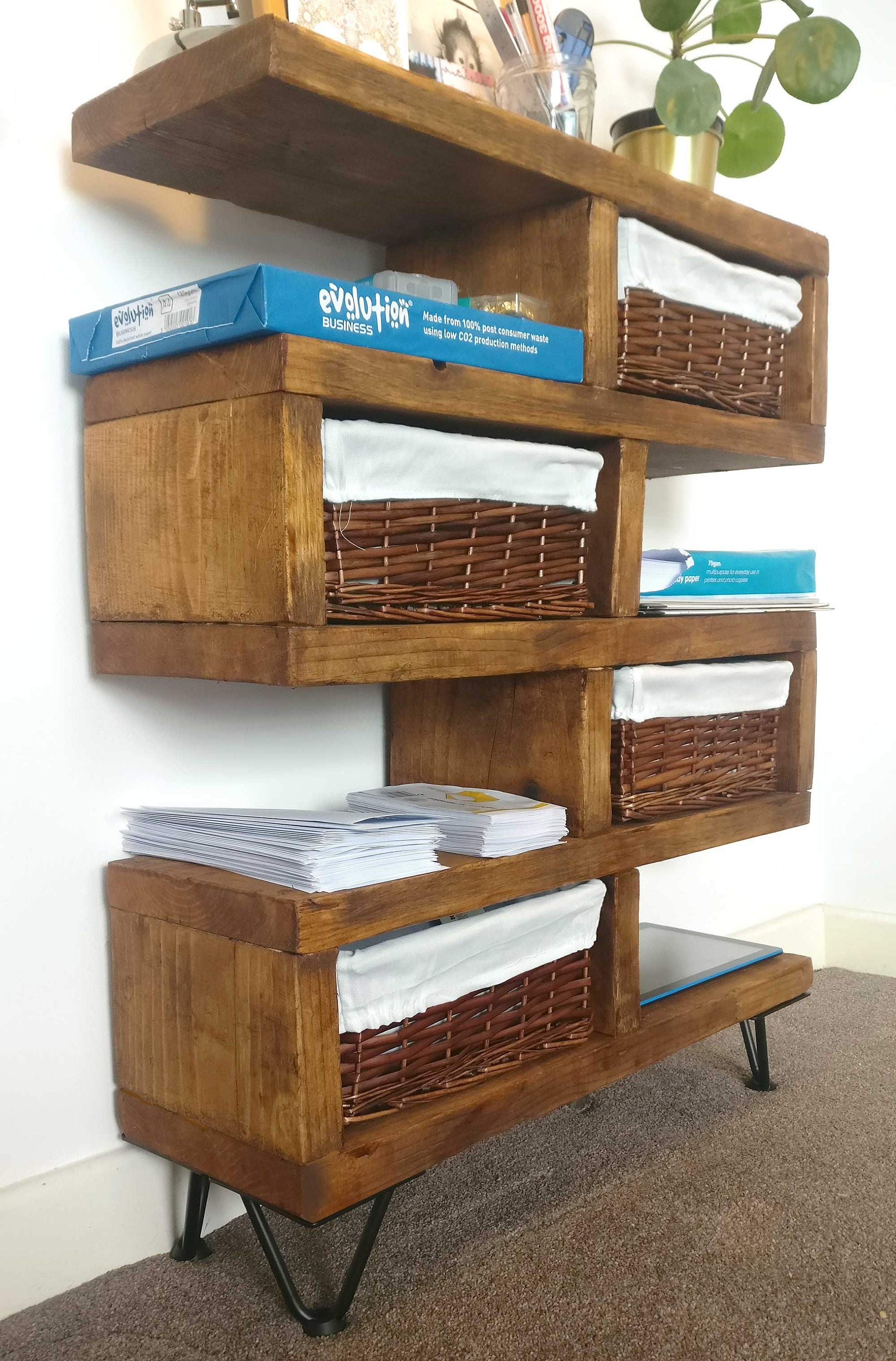 Chunky Storage Unit With Wicker Baskets Zig Zag Side Table Etsy UK