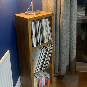 Natural oak stained 3 tier LP album open faced cabinet