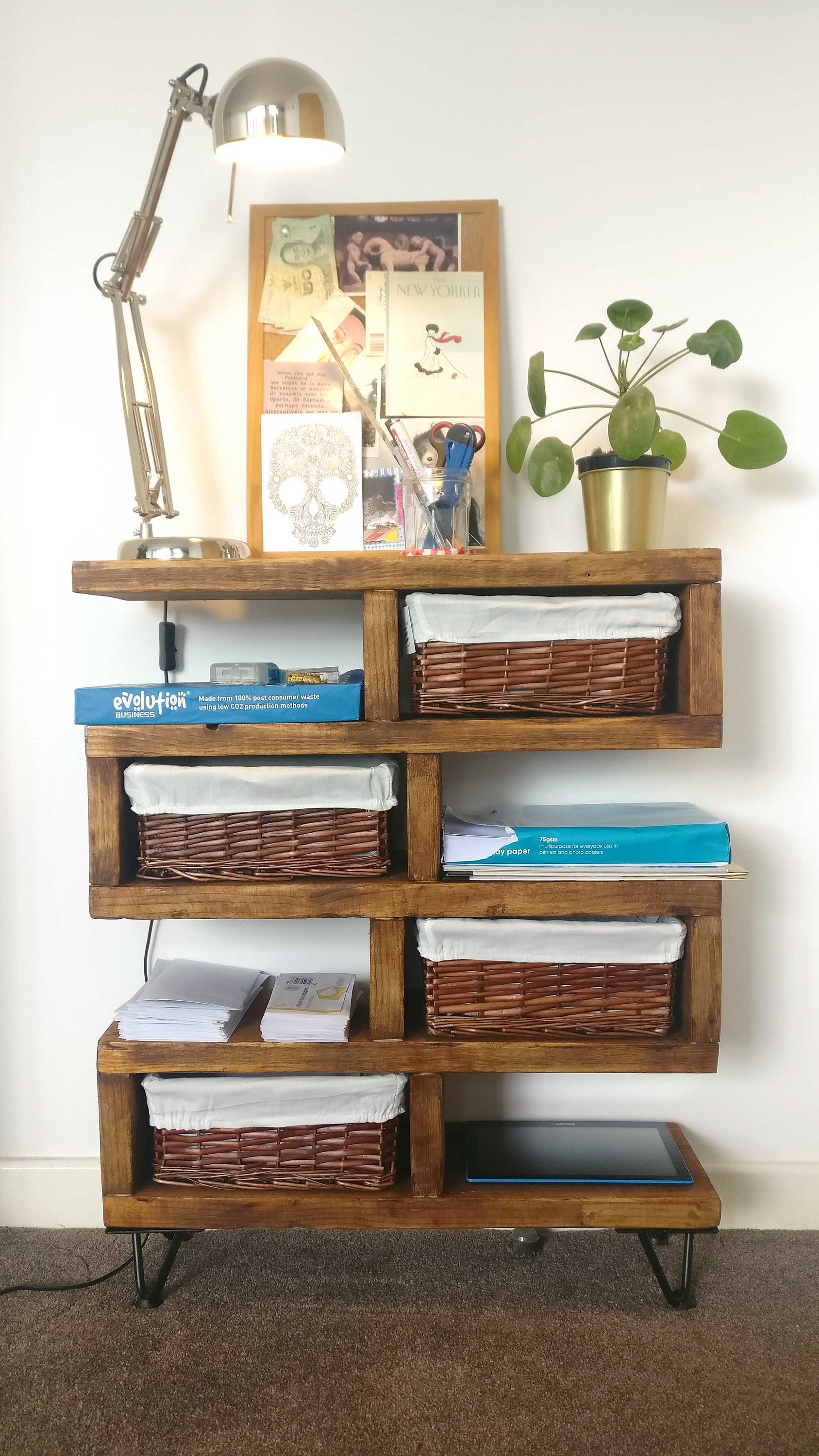 Chunky Storage unit with wicker baskets zig zag side table Etsy