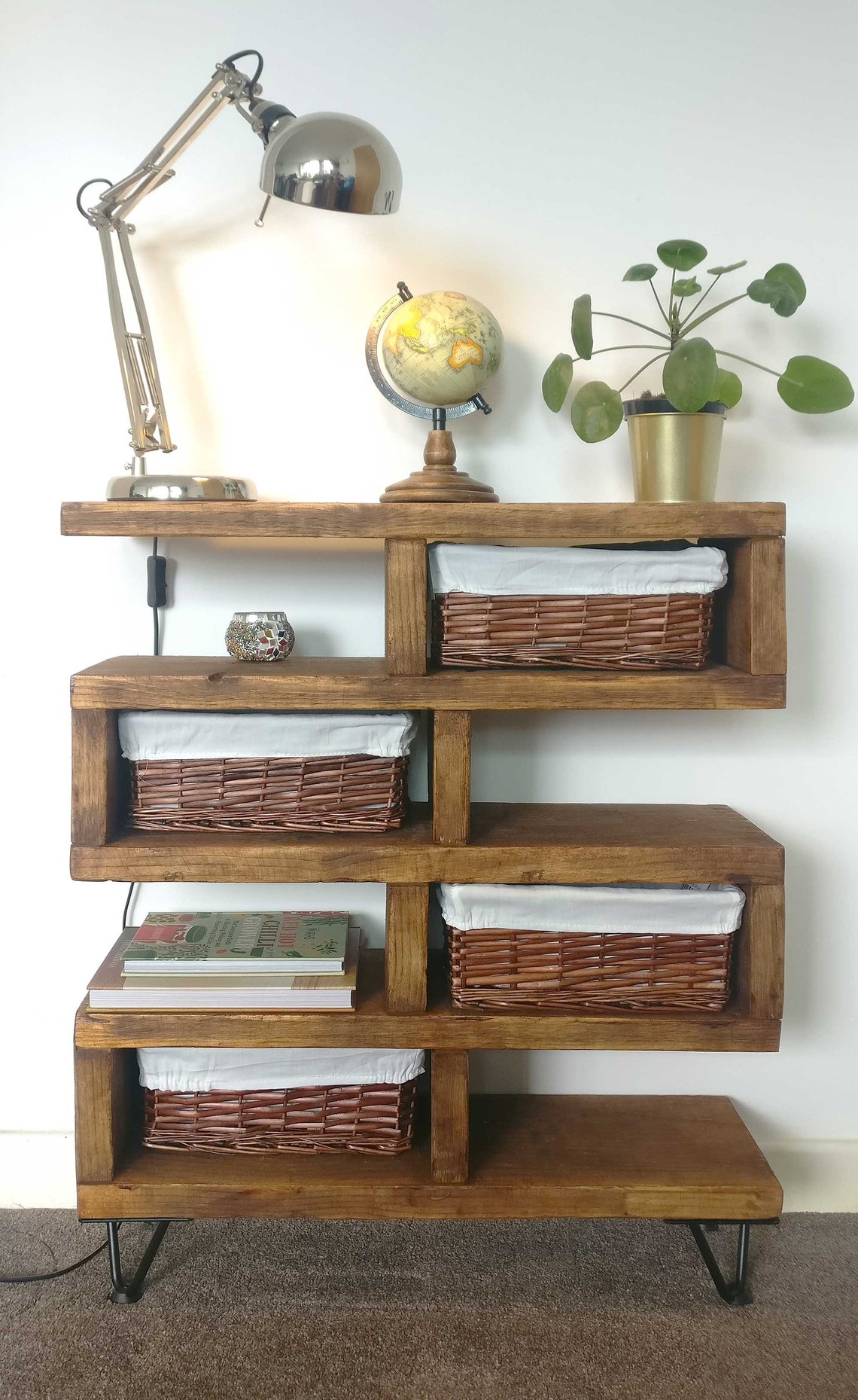 Chunky Storage Unit With Wicker Baskets Zig Zag Side Table Etsy UK