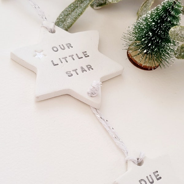 Our Little Star Christmas Bauble, Baby Due 2024 Shining Star Decoration, Pregnancy, Bump's First Christmas Keepsake, Parents To Be Clay Gift