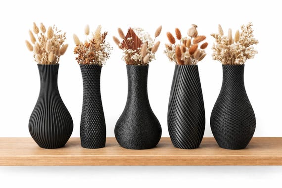 Set van 5 unieke design vaasjes voor kunstbloemen in verschillende kleuren