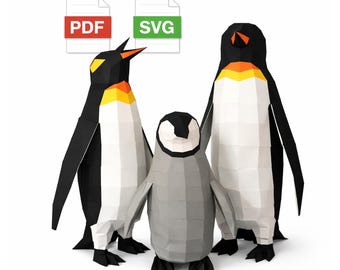 Low Poly Penguin Family Papercraft Models (PDF, SVG Download)