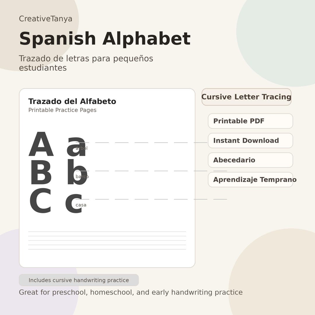 English & Spanish Cursive Alphabet Tracing Worksheets Printable | ABC ...