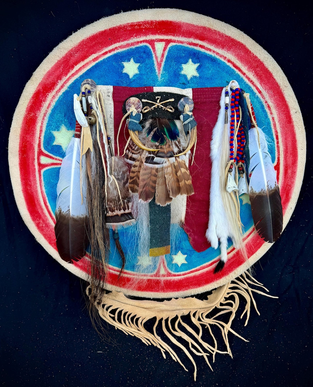 Plains Indian Style Buffalo Rawhide Shield - Hand Painted American Flag ...