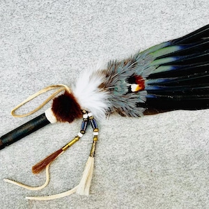 Plains Indian Style Feather Fan for Smudging Rituals and Pow Wow Regalia