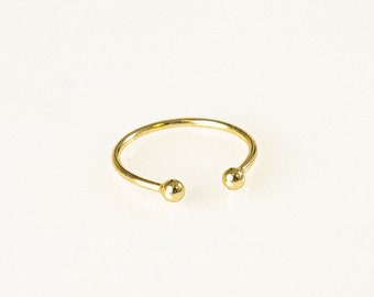 Offener Goldring, Verstellbarer Statement Ring, zierlicher minimalistischer Stapelring, Kugel Stapelring, Filigraner Layering Ring, Alltäglicher Ring