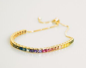 Rainbow multicolor gemstone réglable Bracelet, Protection délicate pierre LGBT pride gold Bracelet, fierté LGBT bijoux