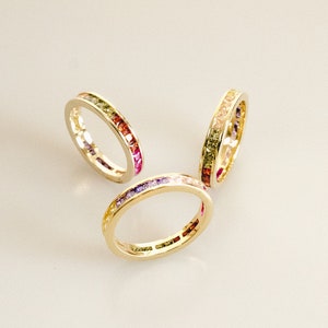 LGBTQ+ Eternity Band 18K Gold Vermeil or Sterling Silver Rainbow CZ  Stackable Wedding Ring