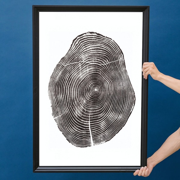 Downloadable tree ring print from an Ash tree, Printable ash tree poster, Woodcut print, Tree stump print