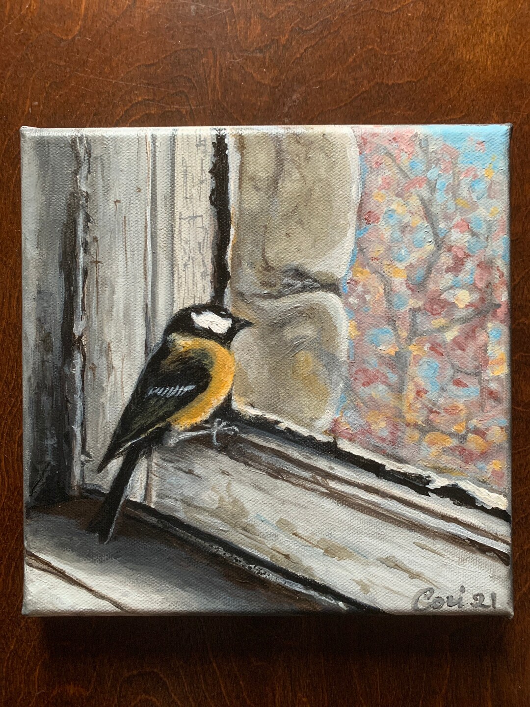 Original Acrylic Folk Art Bird Painting Titled inside Looking Out Etsy