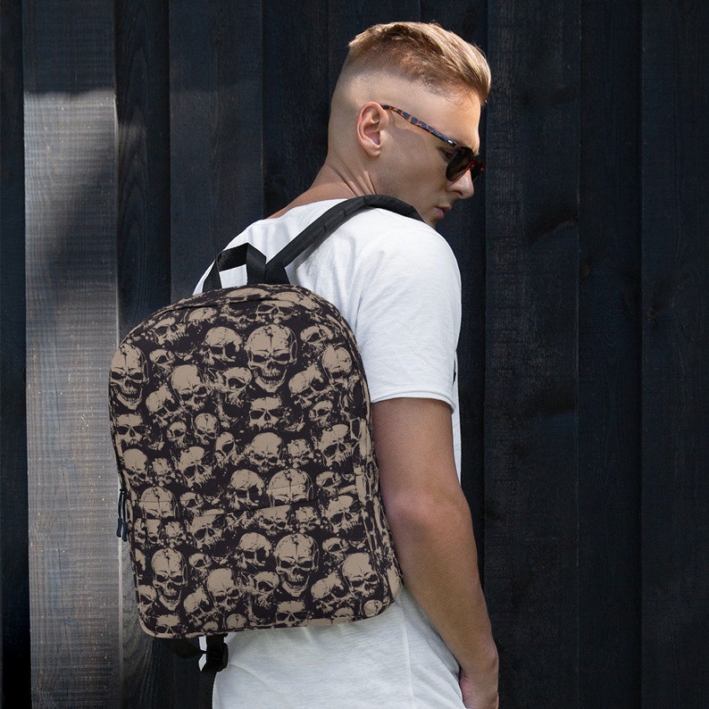 Skulls Backpack Grey Black Skull and Crossbones Emo Goth Cartoon Geek Bag Rucksack Sports College School Bag