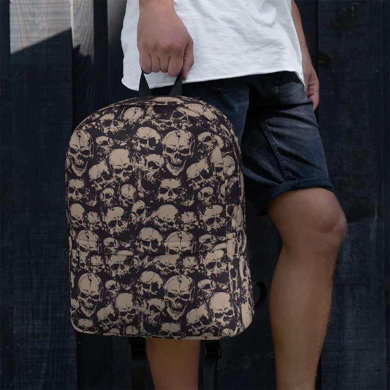 Skulls Backpack Grey Black Skull and Crossbones Emo Goth Cartoon Geek Bag Rucksack Sports College School Bag
