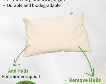 Organic Vegan Buckwheat Husk Pillow, Cot Size: 21" x 13"/ 54 x 30cm, Bio-Degradable, Breathable, Ethical, Sustainable, Cooling, British Made