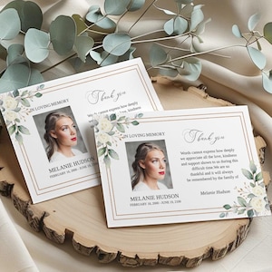 Funeral Thank you Card Template with White Roses, Thank you Notes Template • INSTANT DOWNLOAD • Printable, Editable Template