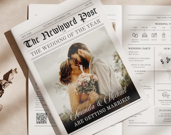 Plantilla de programa de boda para periódico, editable (descarga instantánea)