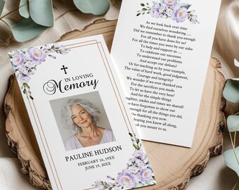 Lavender Funeral Prayer Card Template, Printable Memorial Prayer Card Template, Funeral Prayer Card, Catholic Mass Card