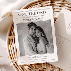 Photo moderne, réservez la date modèle, modèle de date de faire-part de mariage de carte postale • TÉLÉCHARGEMENT IMMÉDIAT • Modèle modifiable, imprimable