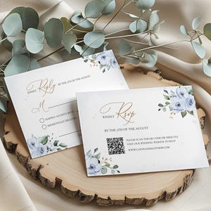 Dusty Blue Floral Wedding RSVP Card Template (Digital Download) #127 image 1