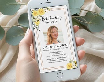 Yellow Roses Funeral E-vite, Celebration of Life Announcement (Digital Download)