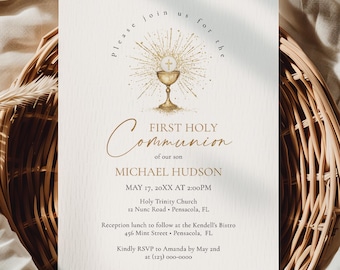 First Holy Communion Invitation Template • INSTANT DOWNLOAD • Editable, Printable & Evite Template, #HC06