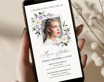 Electronic Funeral Announcement, Funeral Electronic Invitation for Smartphones, Electronic Celebration of Life invitation, Editable Evite