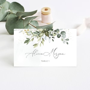 Cartões de lugar para casamento com folhagens para impressão, cartões de lugar planos e dobrados em formato de tenda • DOWNLOAD INSTANTÂNEO • Modelo editável, A107