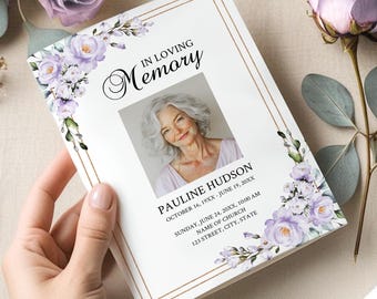 Lavender Editable Funeral Program Template, Funeral Order of Service (Instant Download)