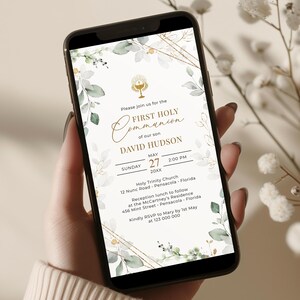 Modello di invito per la prima comunione di Electronic Greenery, invito per smartphone, Evite, A112
