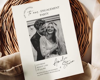 Engagement Party Invitation Template, Engagement Invitation with Photo, Printable + Evite • INSTANT DOWNLOAD • Editable Template #154