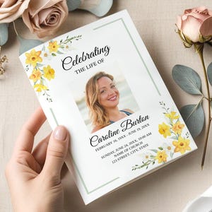Daffodil Funeral Program Template, Memorial Brochure • INSTANT DOWNLOAD • Editable, Printable Template