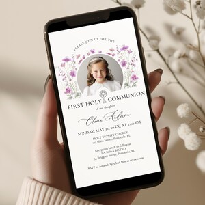 Modèle électronique d'invitation à la première communion, invitation pour smartphone, Evite