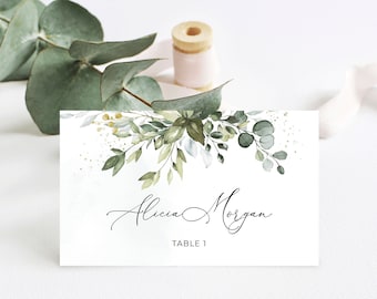 Printable Greenery Wedding Place Cards, Place Cards Flat and Tent Folded • INSTANT DOWNLOAD • Editable Template, A107