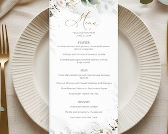 Greenery and White Roses Menu Template (Digital Download) A109