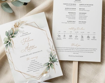 Fan Greenery Wedding Program Template • Editable, Printable • Instant Download • A112