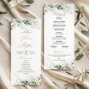 Boho Greenery Wedding Program Template With White Roses • INSTANT ...