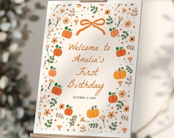 Fall 1st Birthday Welcome Sign Template: Editable, Printable (Digital Download), #BS03