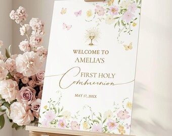 Wildflowers and Butterflies First Holy Communion Welcome Sign Template (Digital Download) #161